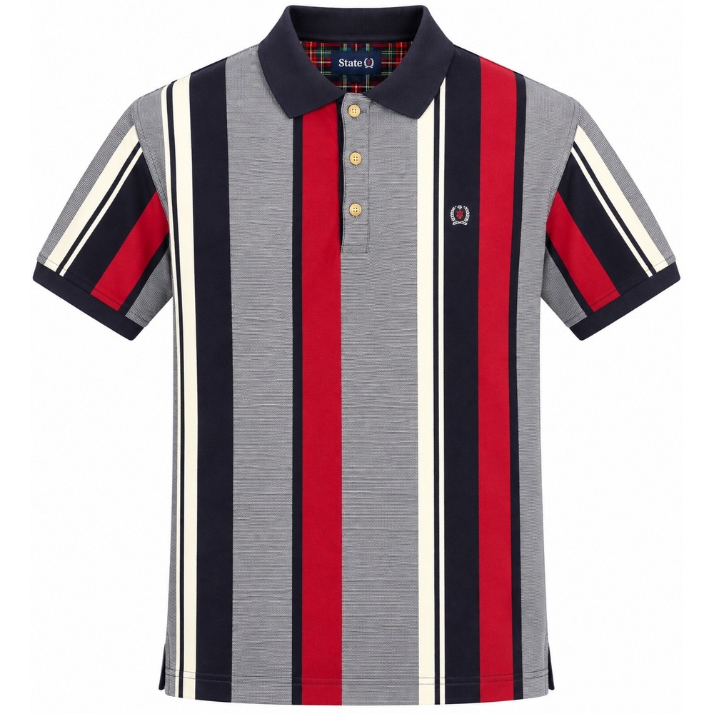 Siegfried Mens Vertical Stripe Cotton Polo Shirt Navy Red White Large